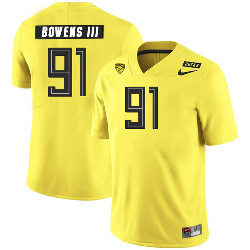 Men #91 Johnny Bowens III Oregon Ducks College Football Jerseys Stitched Sale-Yellow - Click Image to Close